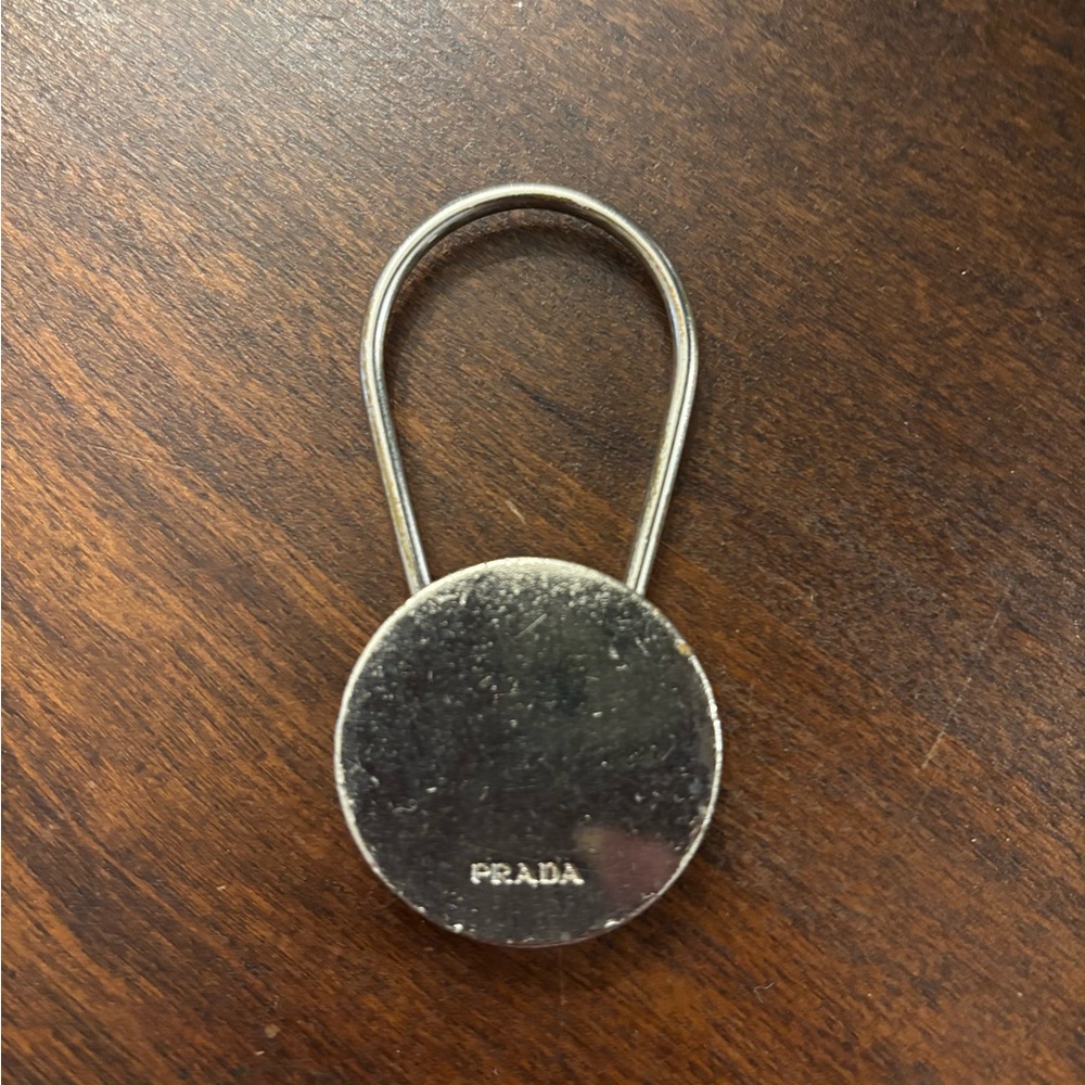 Prada Metallic Silver Keyring 100% Authentic